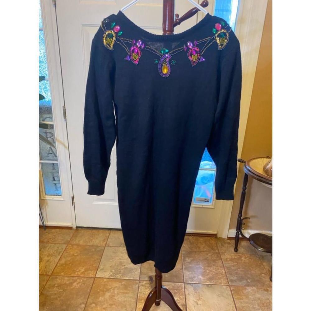 Women's Plain Jane Black Beaded Sweater Dress Size M